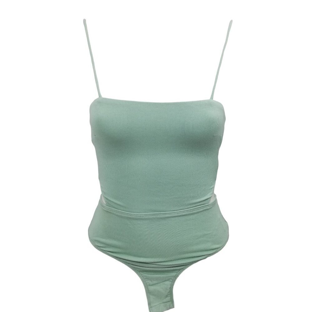 Princess Polly Sage Green Strappy One Piece Bodysuit Size US 2 Ribbed Spaghetti